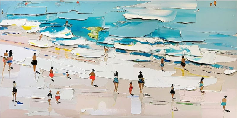 Beach Scene Oil Painting Handmade Coastal Art #TC 186