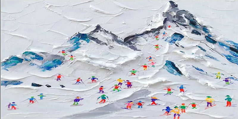 Powder Day – Abstract Ski Landscape Sport Art Painting Canvas #JJ 392
