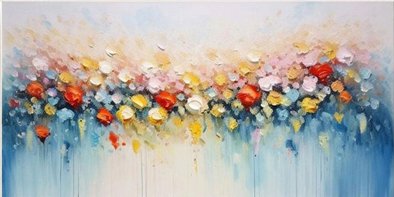 Statement Wall Art Hand - Painted Oil Painting with Bold Floral Patterns #JJ 342