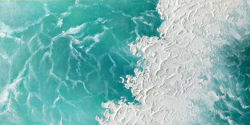 Textured Seascape Painting - Modern Blue Beige Wall Art #JJ 191