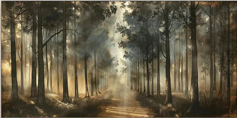 Forest Path Abstract Oil Painting - Sun-Drenched Woodland #JJ 041