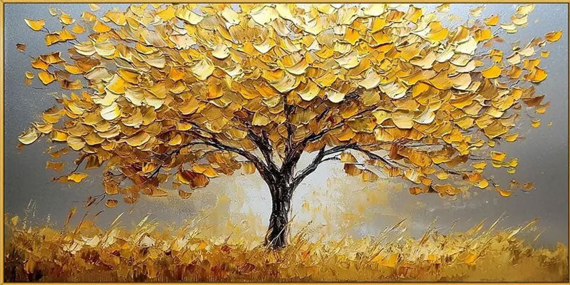 Panoramic Golden Tree Abstract Oil Painting - Textured Art #JJ 042