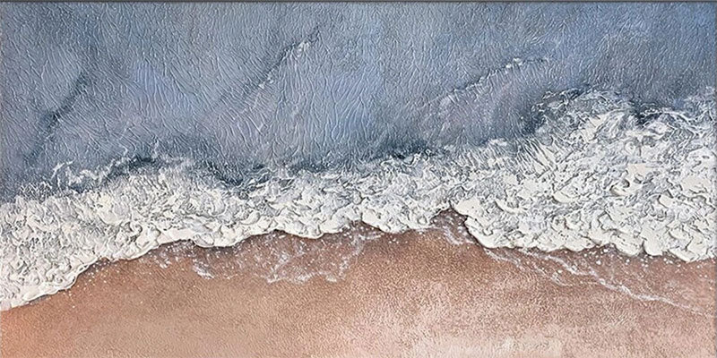 Wide Top-Down Coastal Textured Abstract - Blue White Beige Modern Oil Painting #JJ 175