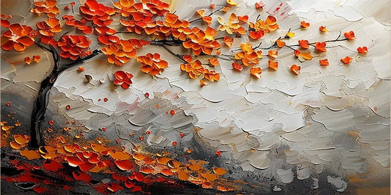 Large Abstract Orange Foliage | Textured Tree Oil Painting #JJ 302