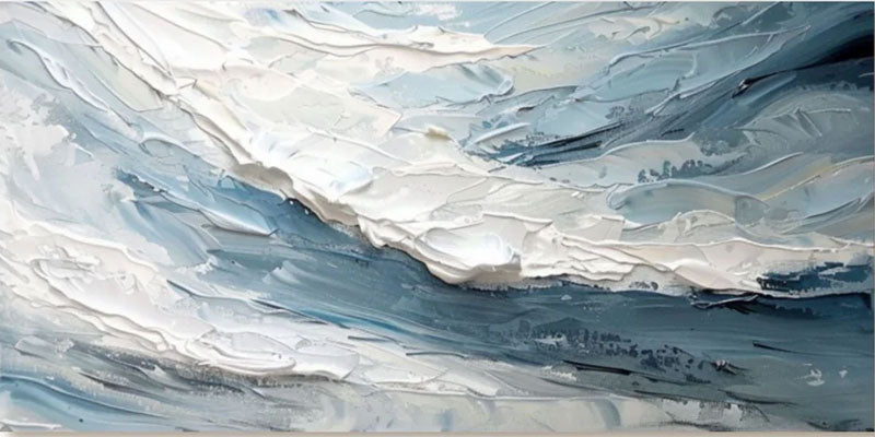 Textured Ocean Abstract Painting – Blue and White Wall Art on Canvas #TC 178
