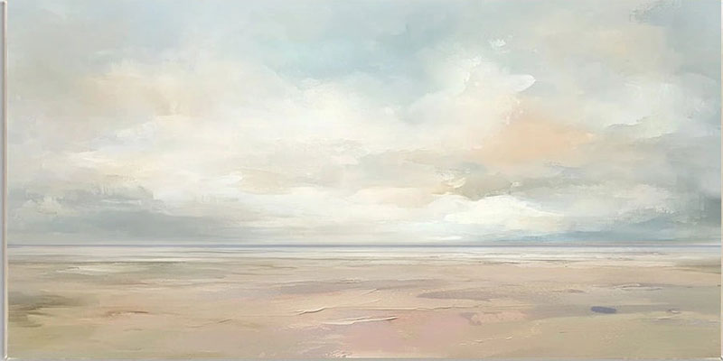 Large Vertical Seascape Canvas – Peaceful Ocean Horizon in Warm Tones #JJ 178