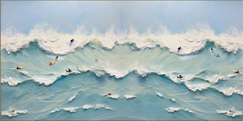 Surfer's Horizon – Textured Ocean Wave Painting Home Decor #JJ 247