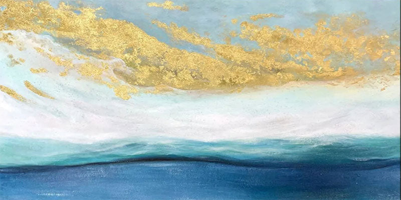 Hand - Painted Abstract Ocean Wave Canvas Art for Modern Living Rooms #JJ 172