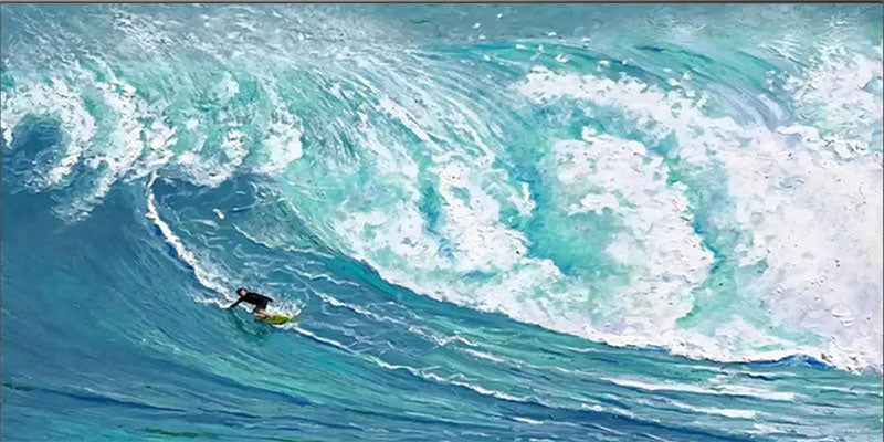Teal White Textured Surfing Abstract Oil Painting for Wall Decor #JJ 186