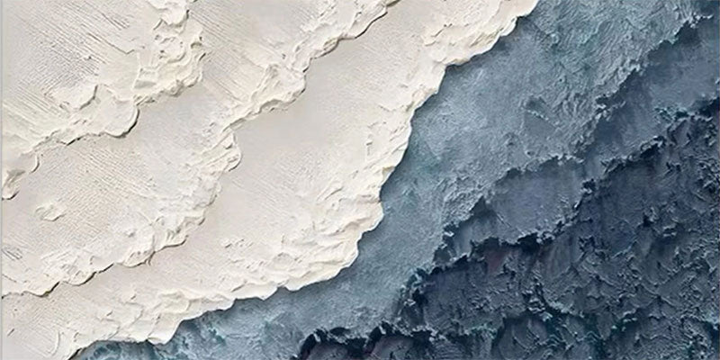 Textured White Blue Ocean Waves Abstract Wall Art #JJ 269