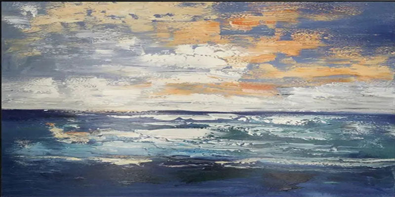 Sunset Tide Textured Painting – Vibrant Ocean Wall Art #JJ 234