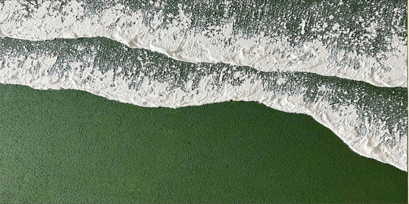 Green White Texture Painting - Shoreline Waves Wall Decor #JJ 256