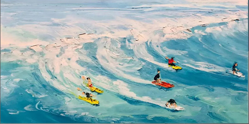 Textured Seascape Oil Painting - Light Blue Beige Art Deco #JJ 190