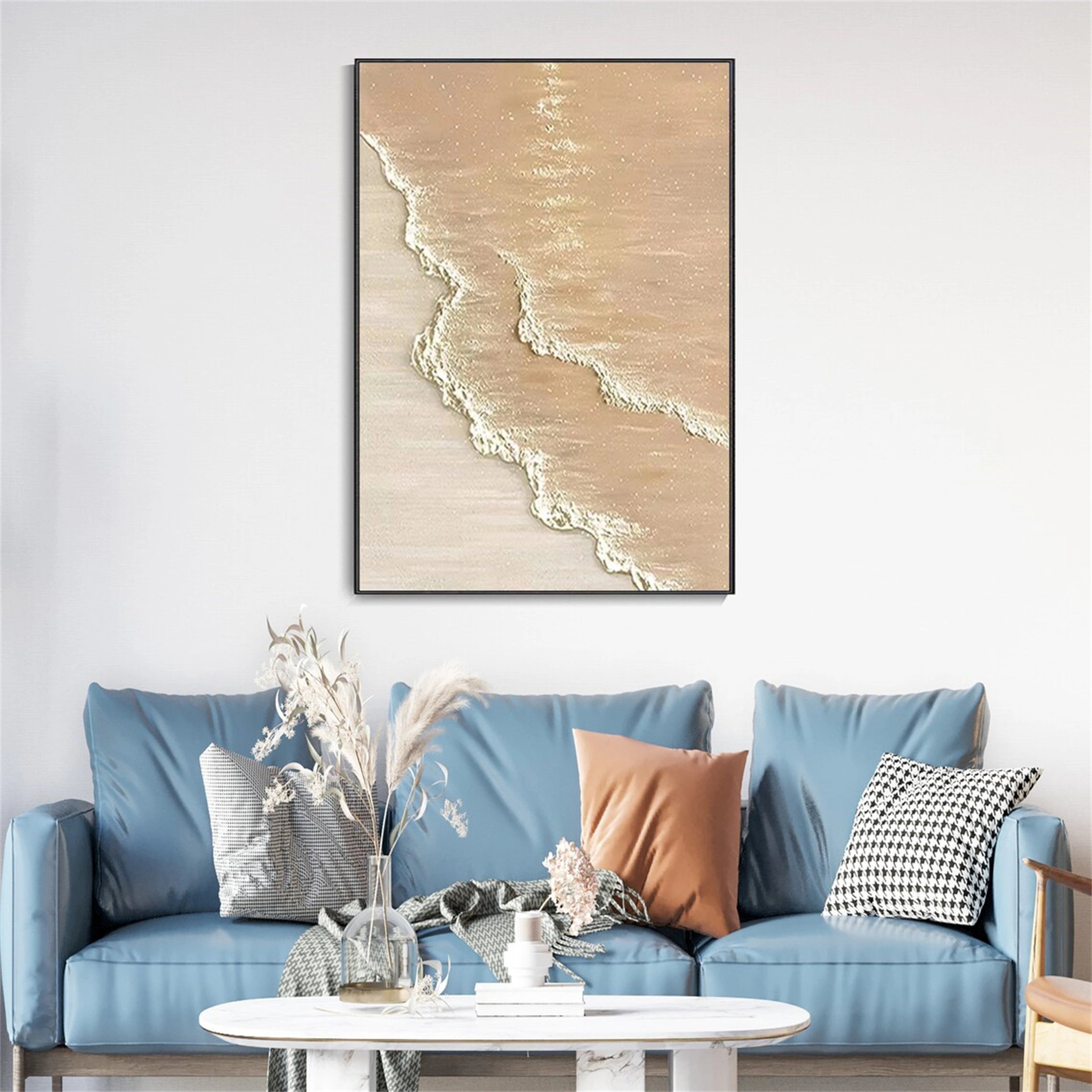 Calm Coastal Sand Textured Abstract - Beige and White Minimalist Oil Painting #JJ 133