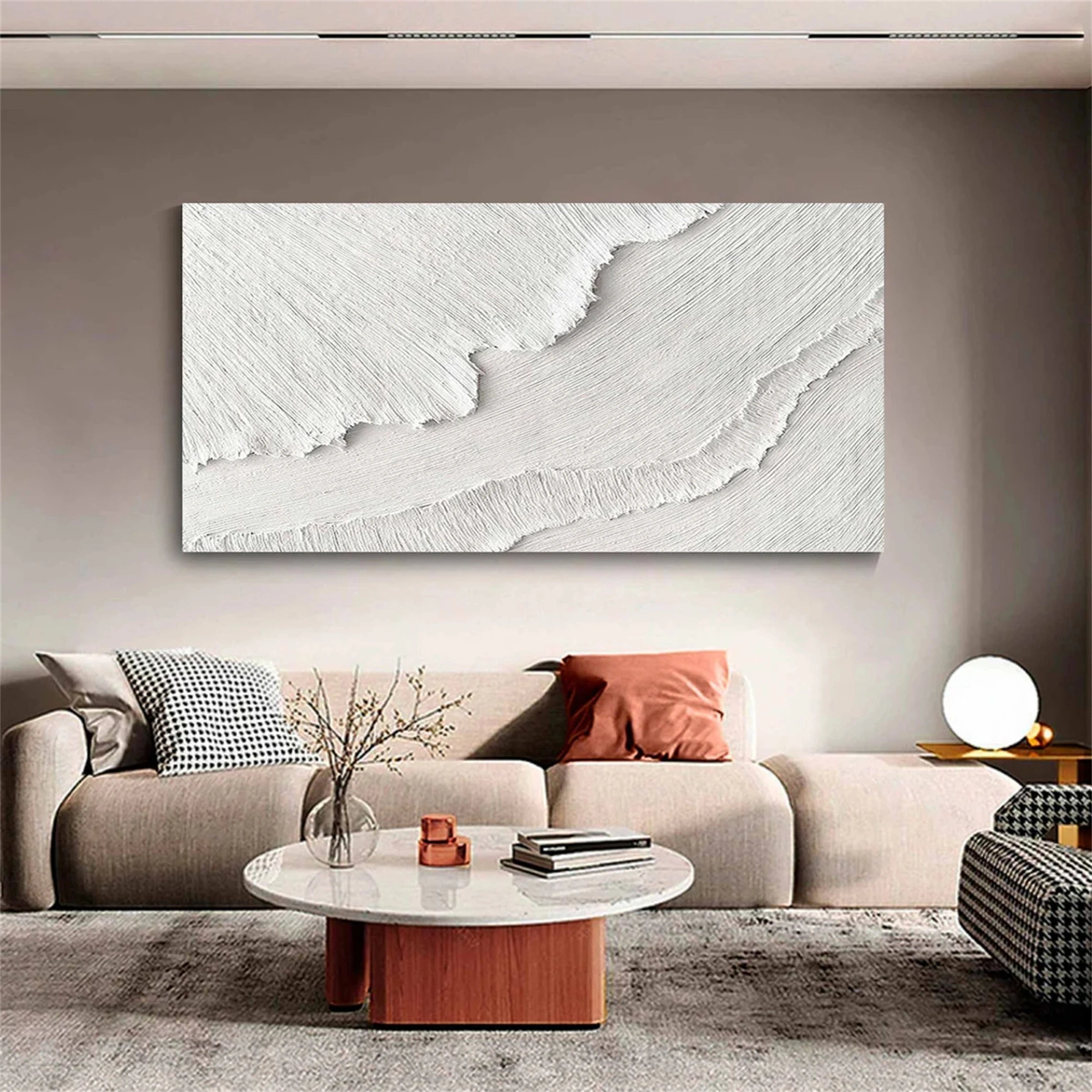 Minimalis Textured White Canvas Art - Ocean Waves Wall Decor #JJ 255