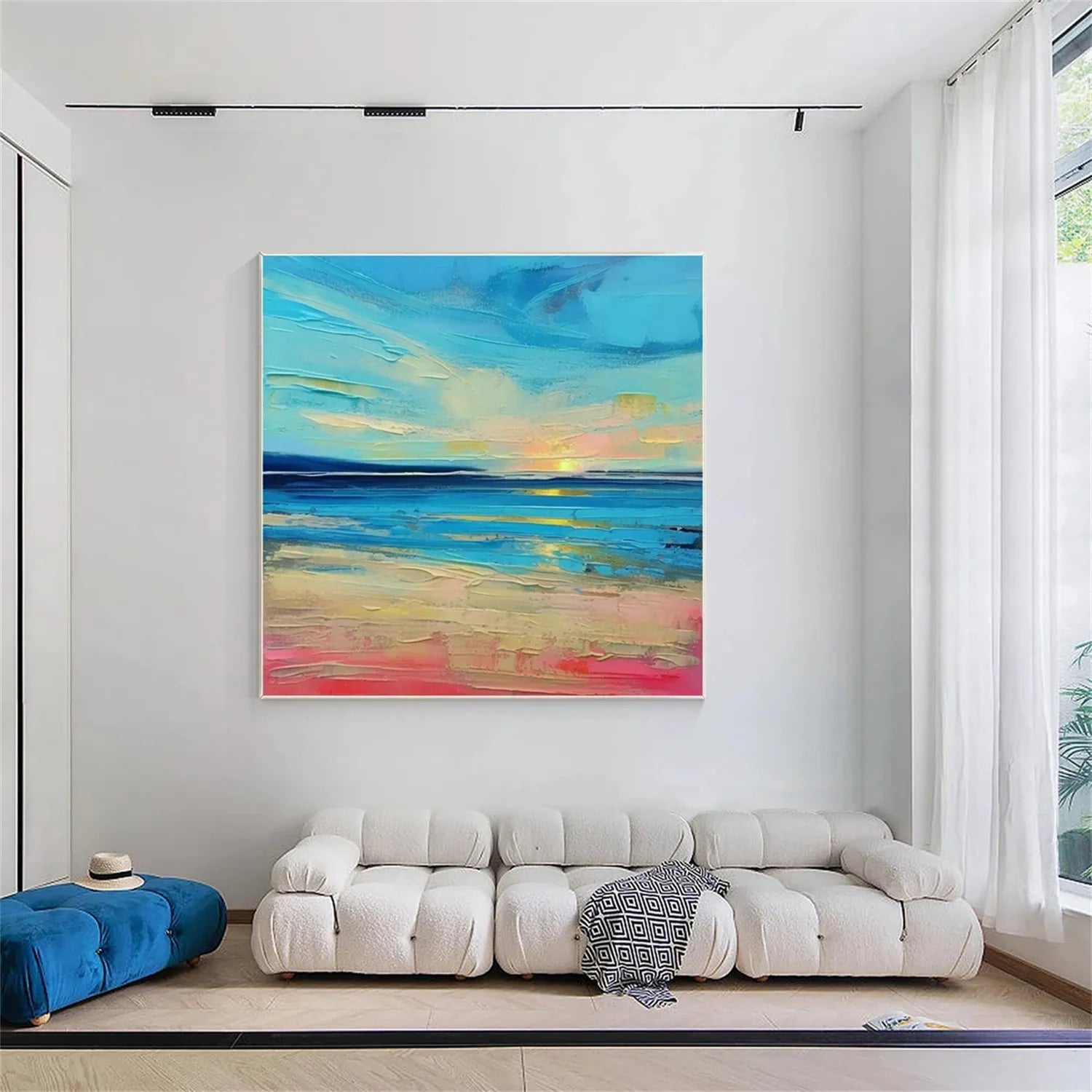 Sunrise Seascape Textured Oil Painting - Modern Coastal Wall Decor #JJ 184