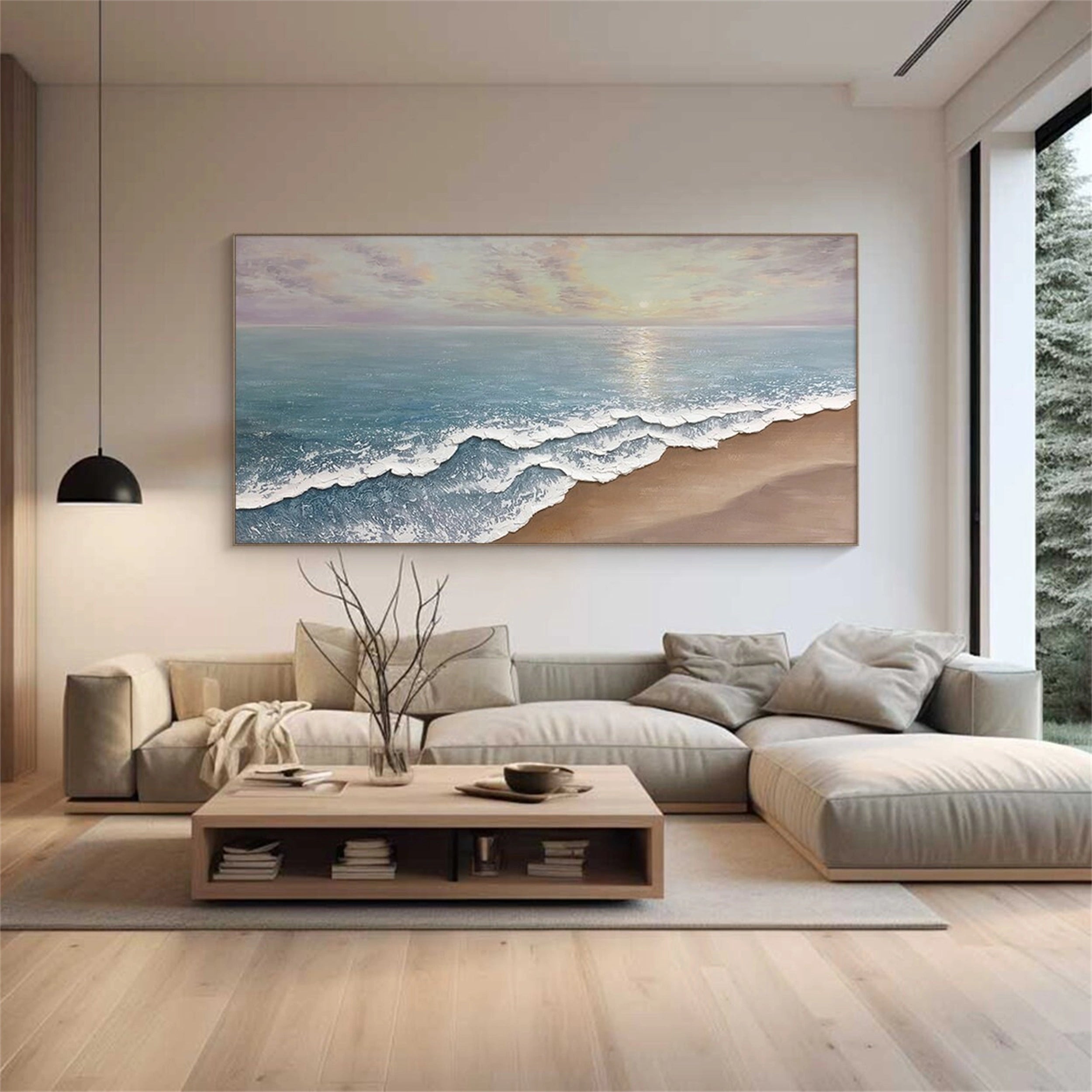 Large Textured Ocean Canvas Art: Pastel Coastal View #ZZ 039