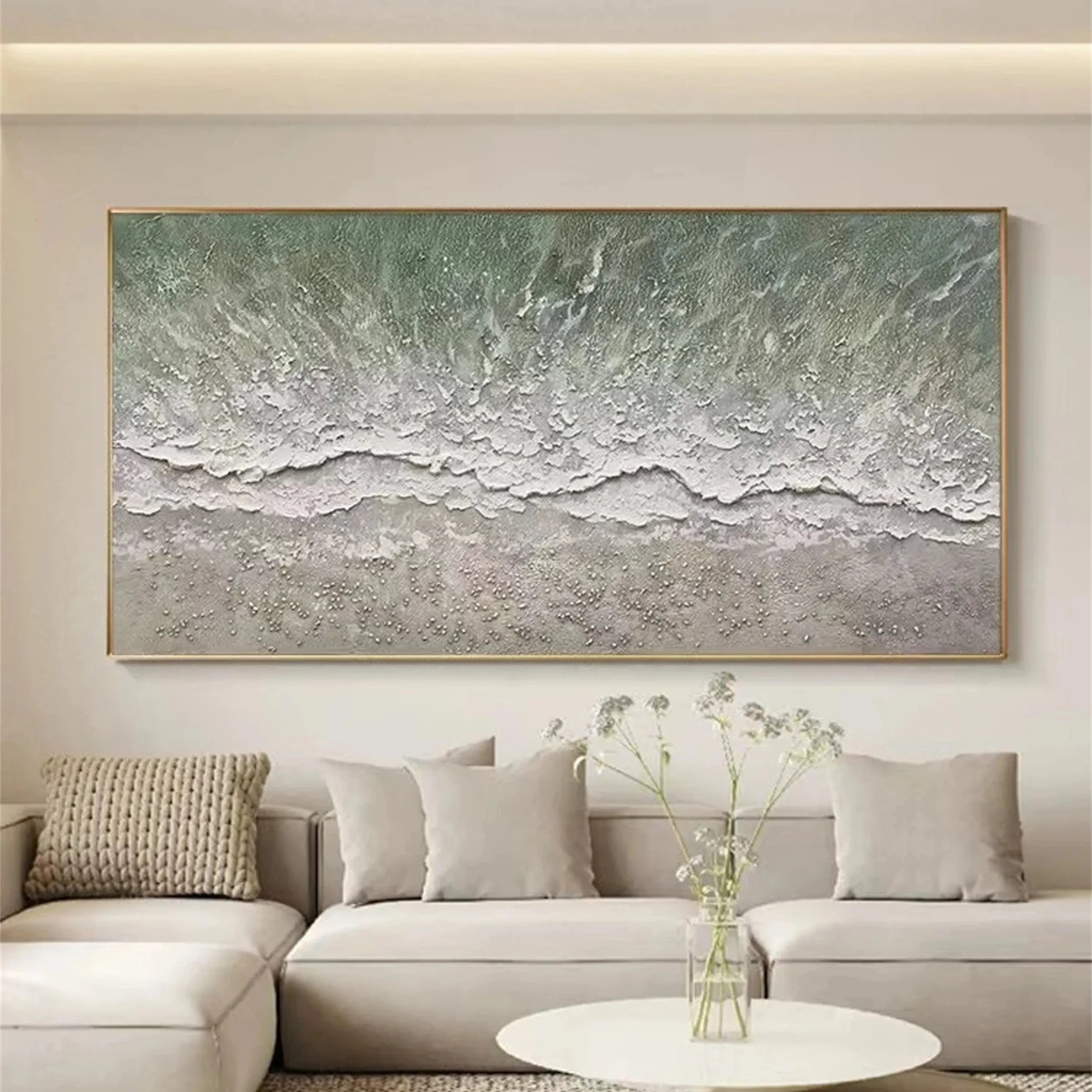 Oversized Abstract Wall Art Horizontal | Textured Ocean Beach Painting #ZZ 077