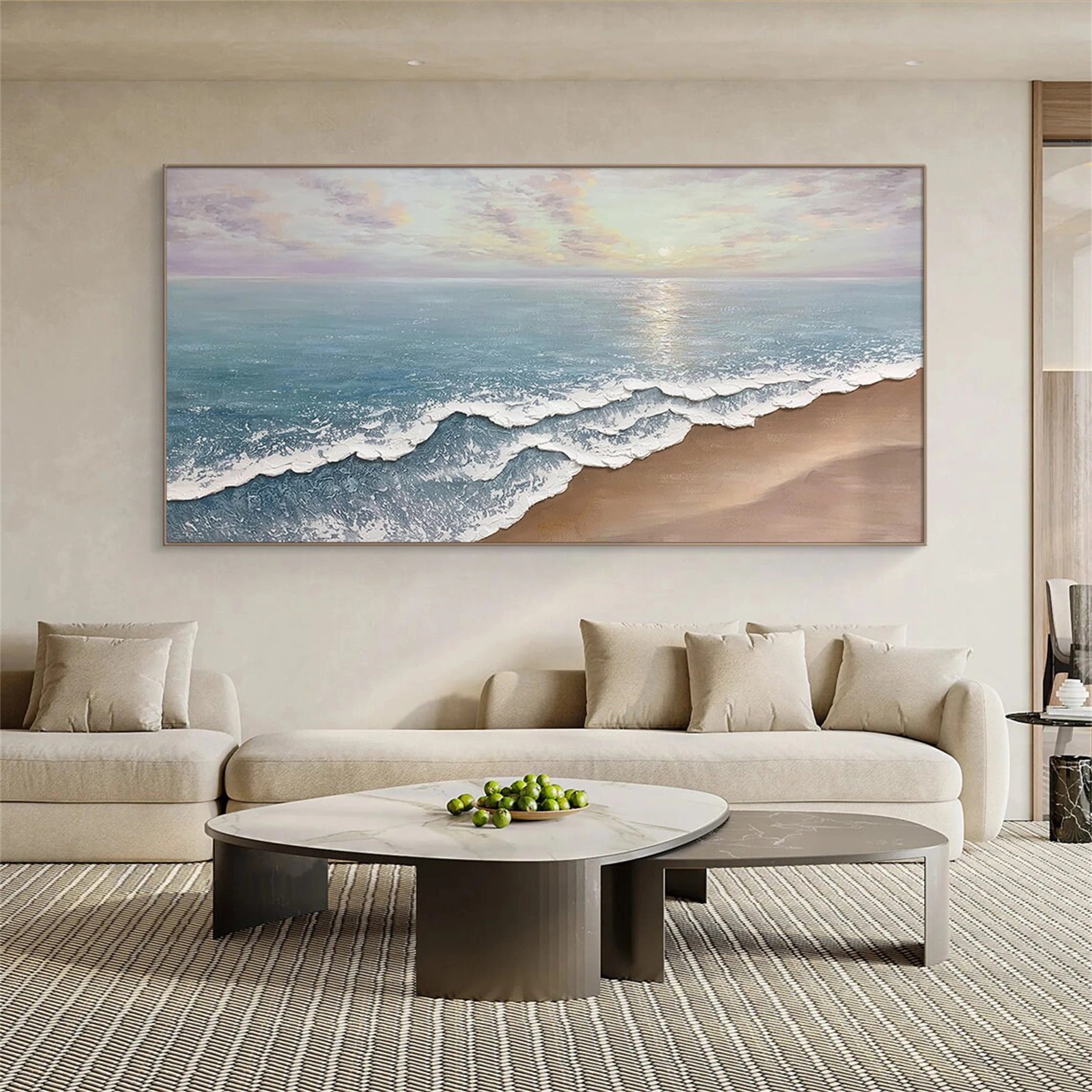 Large Textured Ocean Canvas Art: Pastel Coastal View #ZZ 039