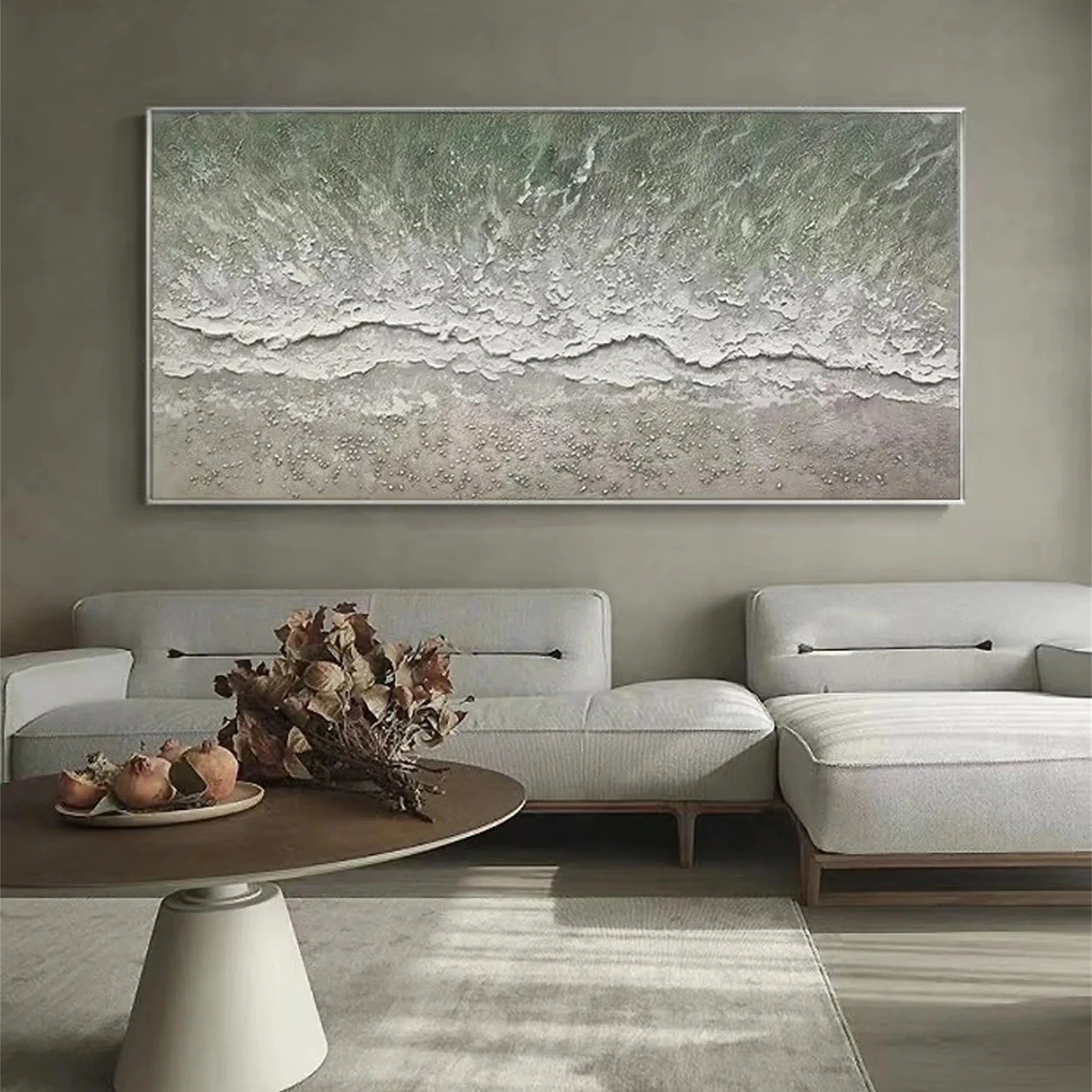 Oversized Abstract Wall Art Horizontal | Textured Ocean Beach Painting #ZZ 077