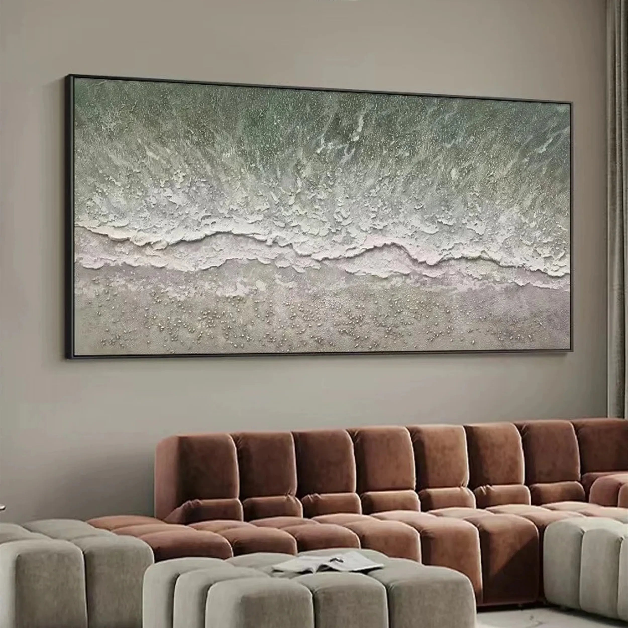 Oversized Abstract Wall Art Horizontal | Textured Ocean Beach Painting #ZZ 077