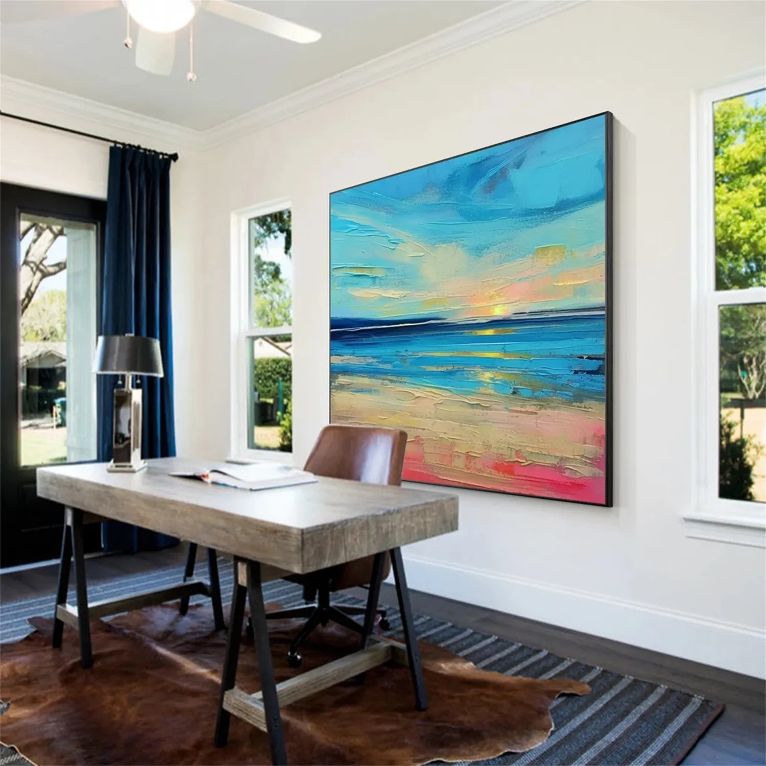 Sunrise Seascape Textured Oil Painting - Modern Coastal Wall Decor #JJ 184