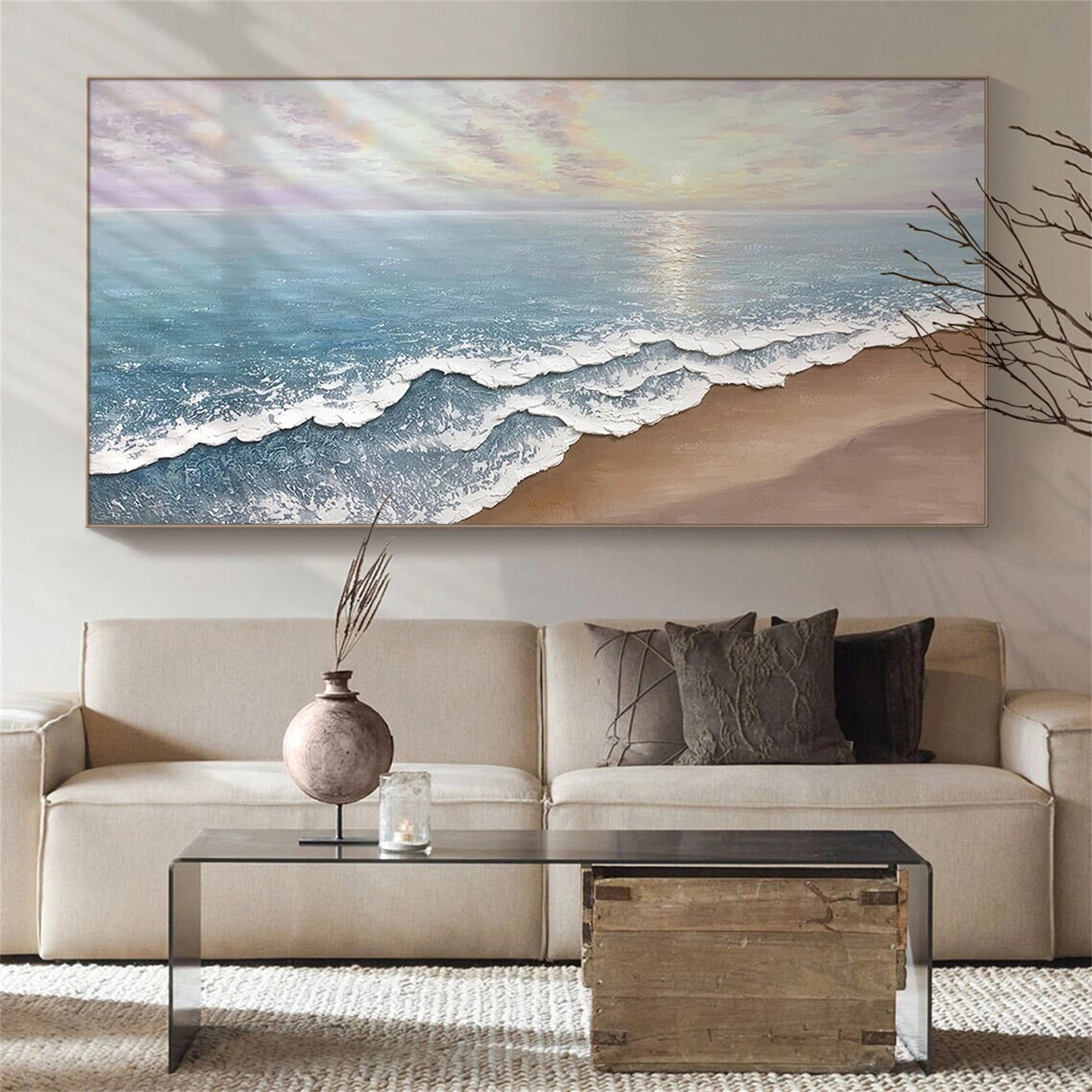 Large Textured Ocean Canvas Art: Pastel Coastal View #ZZ 039