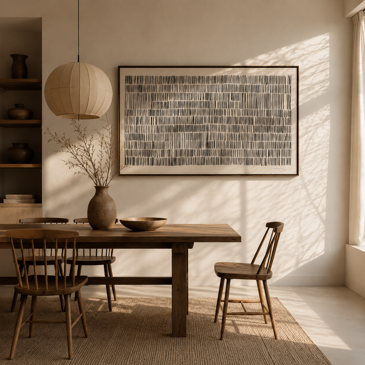 Quiet Rhythm – Minimalist Line Grid Wall Art for Modern Organic Interiors
