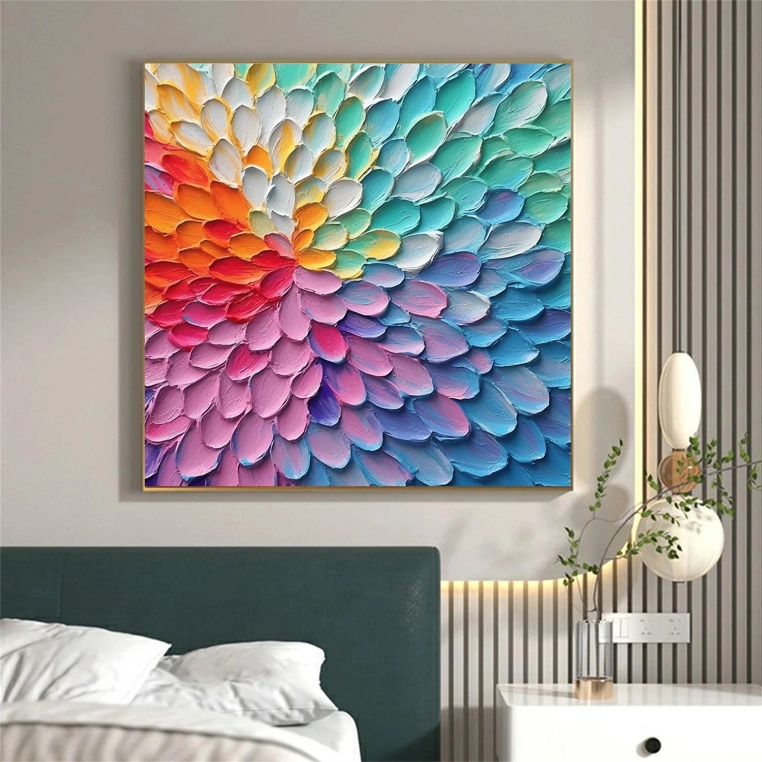 Colorful Textured Flower Painting | 3D Petal Abstract Wall Art #JJ 345