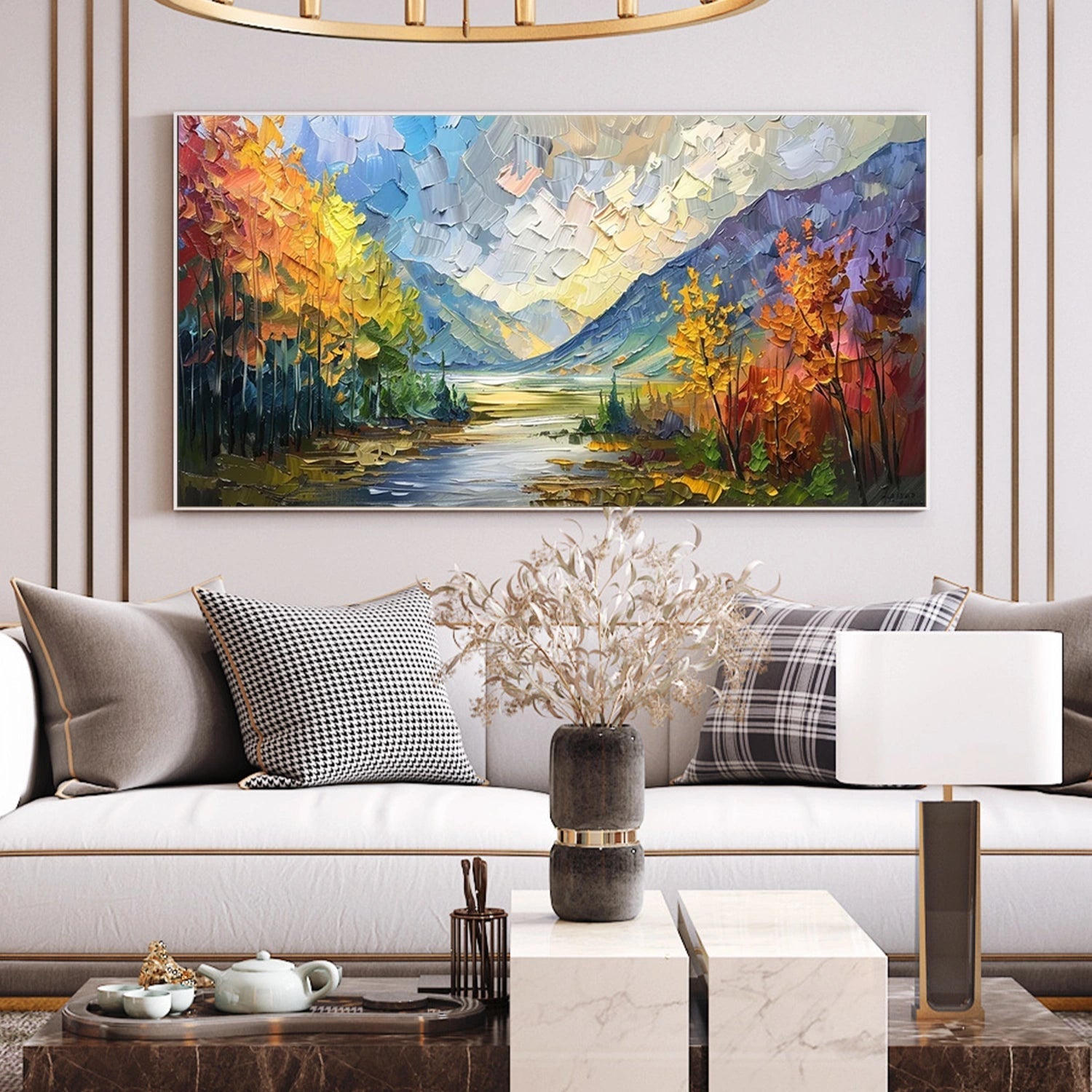 Living Room Wall Decor Mountain View | Colorful Oil Painting #JJ 318