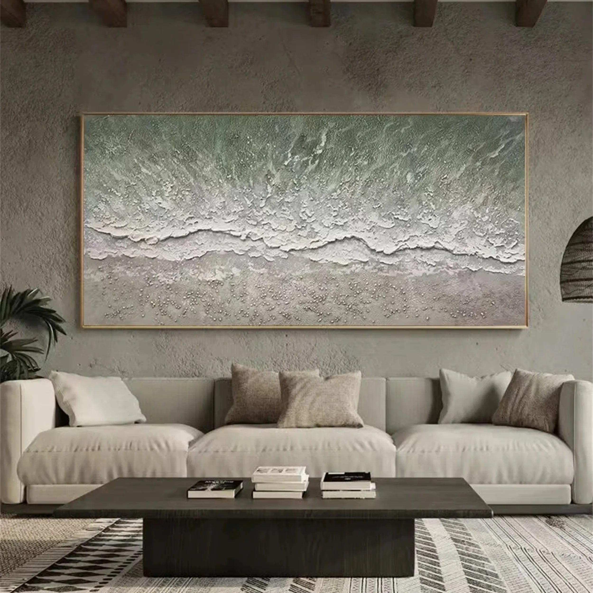 Oversized Abstract Wall Art Horizontal | Textured Ocean Beach Painting #ZZ 077