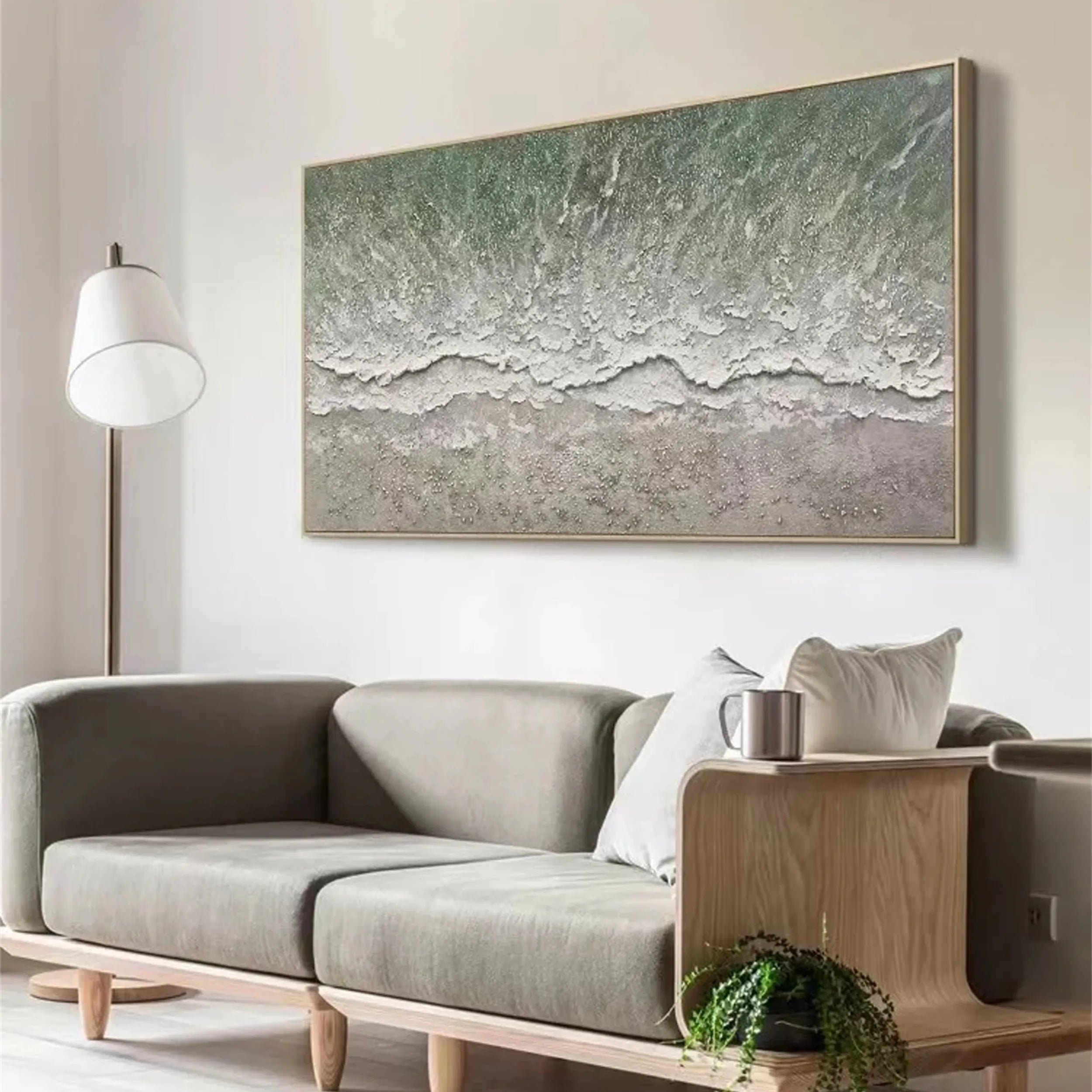 Oversized Abstract Wall Art Horizontal | Textured Ocean Beach Painting #ZZ 077