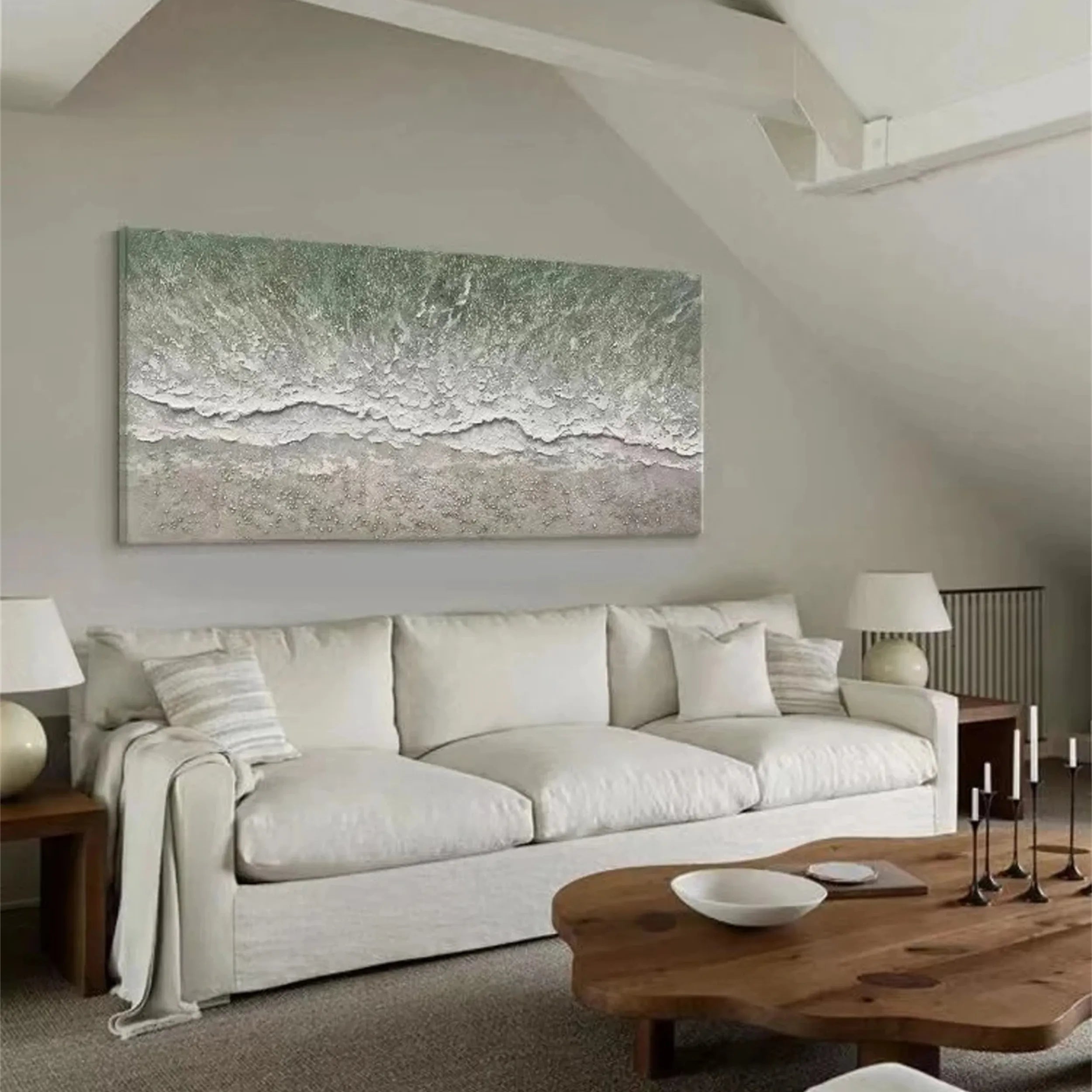 Oversized Abstract Wall Art Horizontal | Textured Ocean Beach Painting #ZZ 077