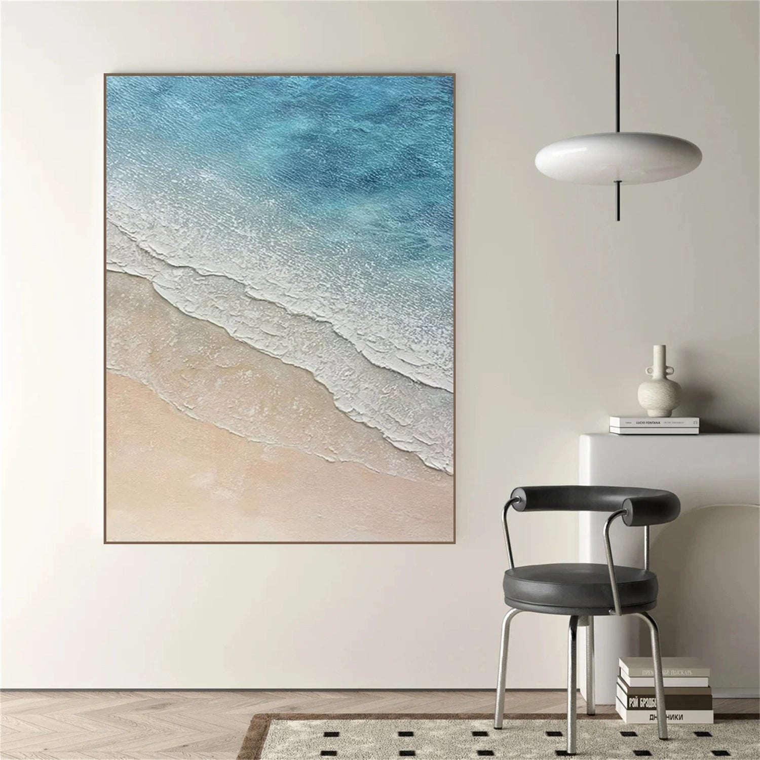 Gentle Beach and Ocean Abstract - Blue White Beige Textured Art Oil Painting #JJ 116