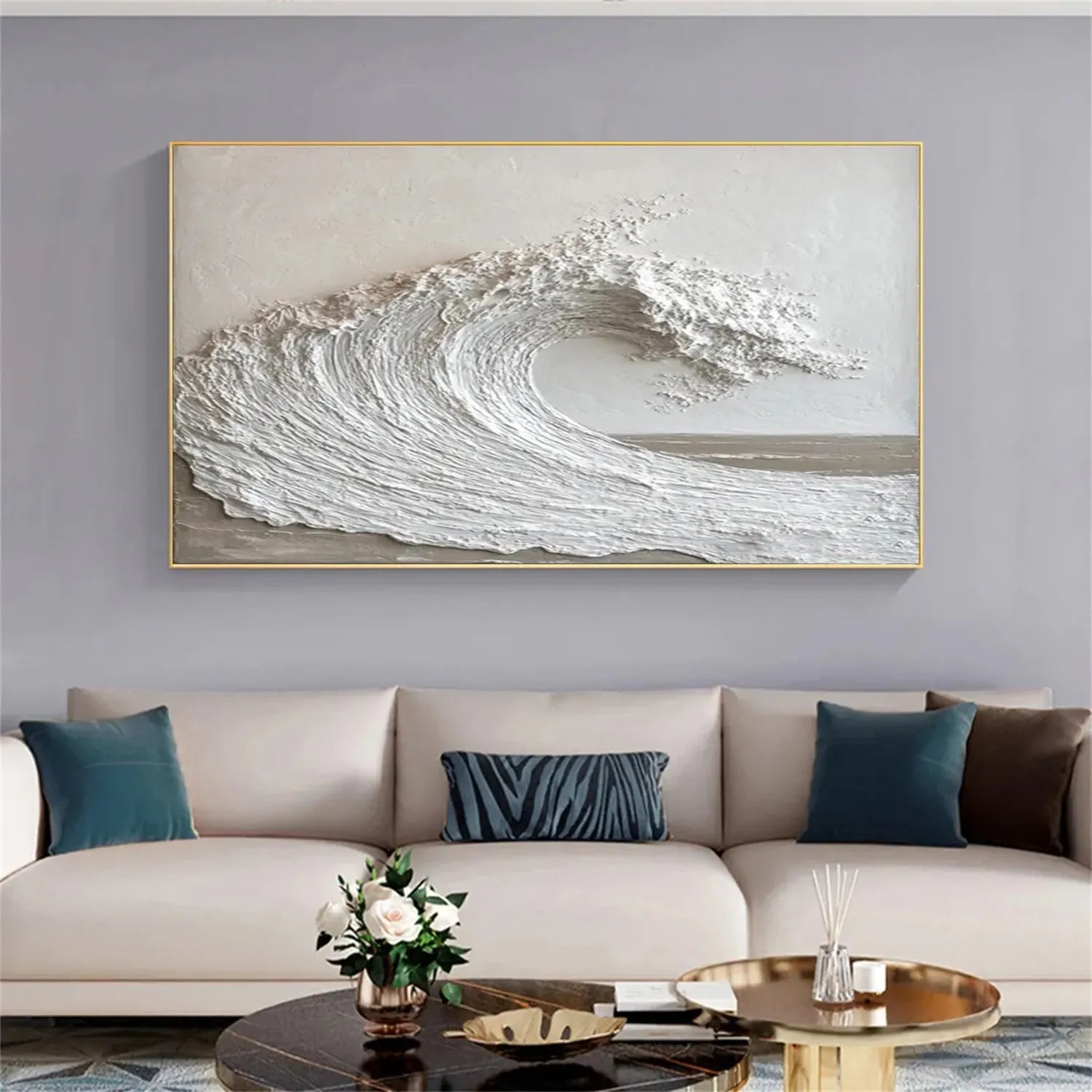 Large Abstract Ocean Artwork: Textured Wave Wall Art #ZZ 040