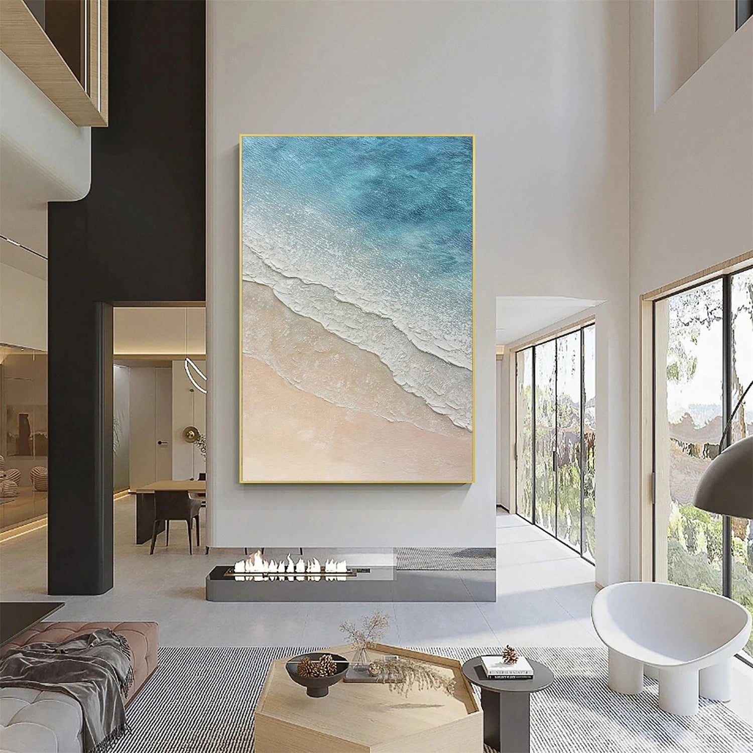 Gentle Beach and Ocean Abstract - Blue White Beige Textured Art Oil Painting #JJ 116
