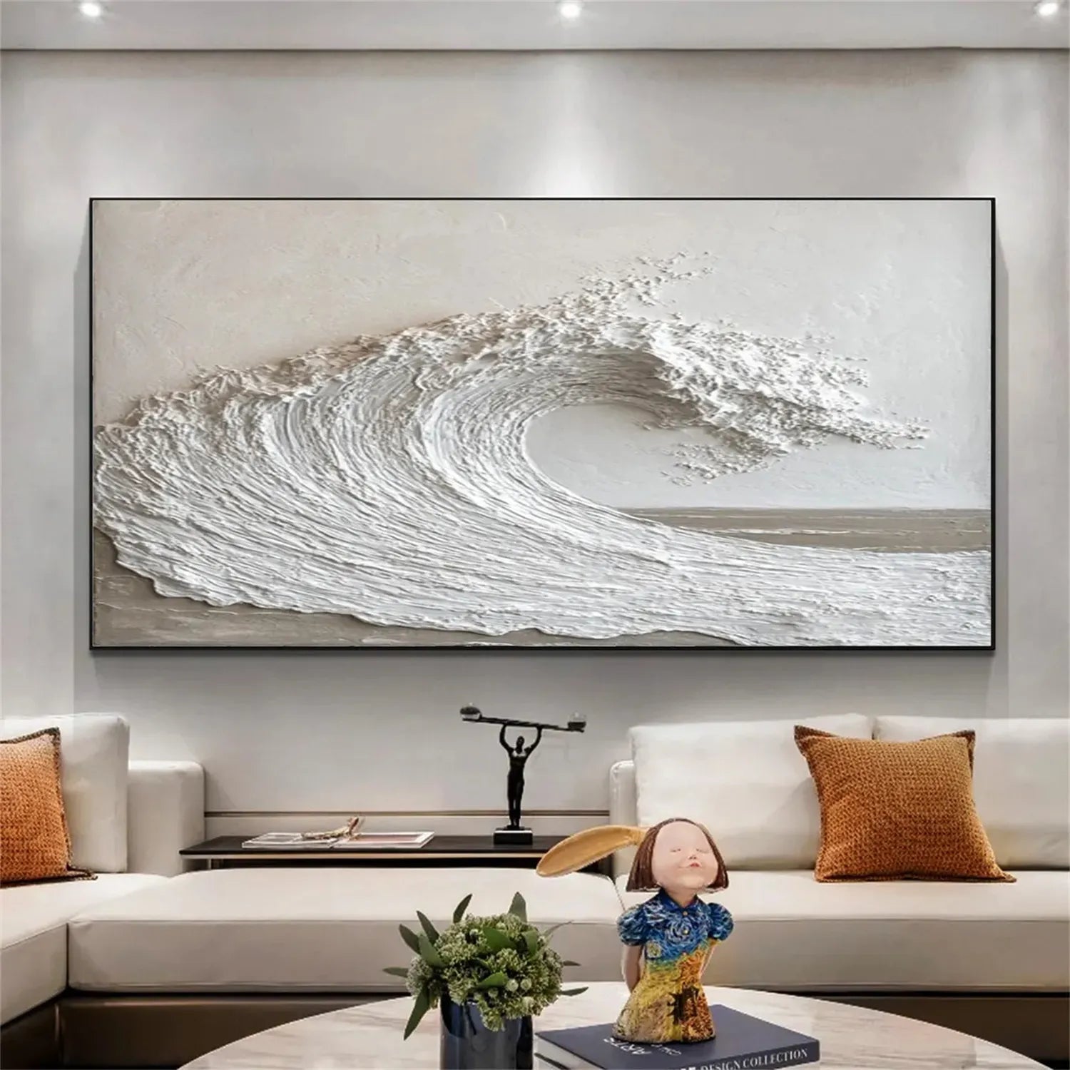 Large Abstract Ocean Artwork: Textured Wave Wall Art #ZZ 040