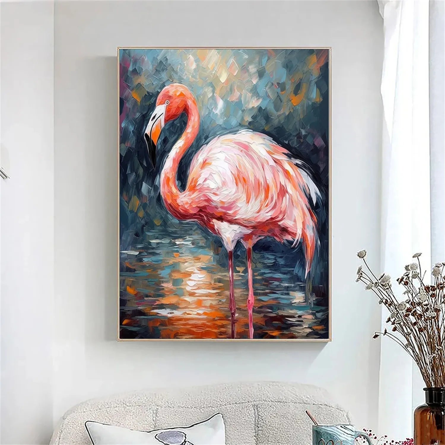 Pink Flamingo Wall Art | Large Textured Bird Painting #ZZ 209
