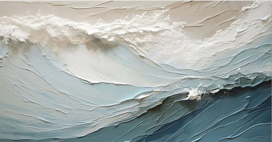 Large Textured Waves Artwork: Modern Abstract Seascape #ZZ 036