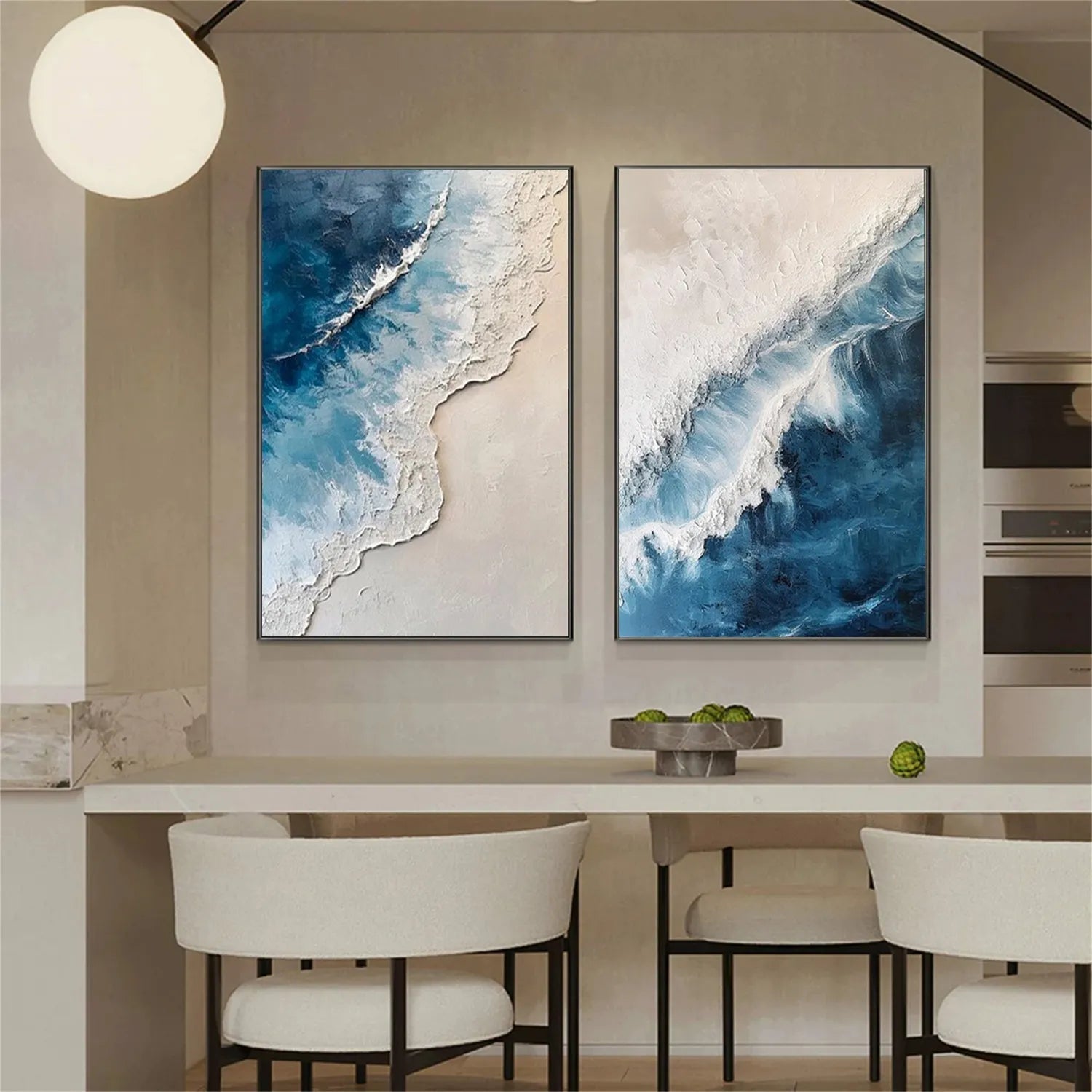 Large Abstract Ocean Wall Art Set of 2 | Textured Blue Wave Painting #ZZ 059