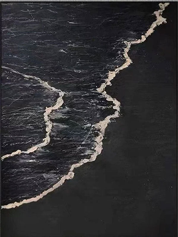 Handmade Oil Painting - Modern Abstract Black and White Wave Wall Art #TB 035