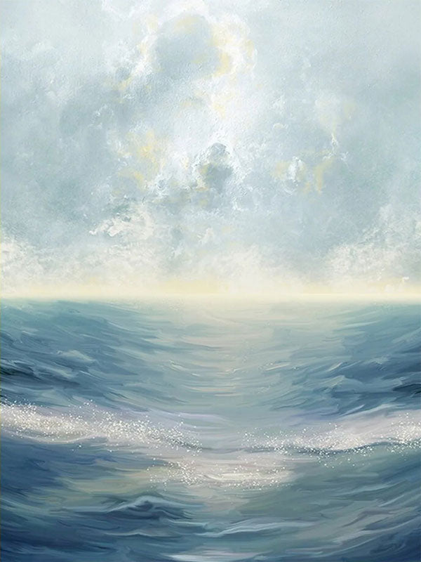 Soft Blue and Beige Ocean Sky Abstract Oil Painting - Modern Serene Art #JJ 121