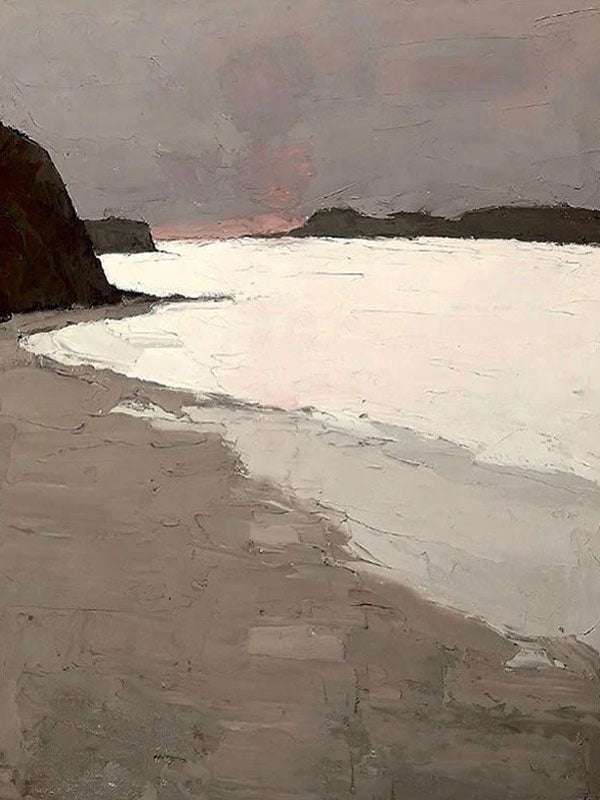 Grey Brown White Abstract Coast Oil Painting - Modern Serene Art #JJ 152