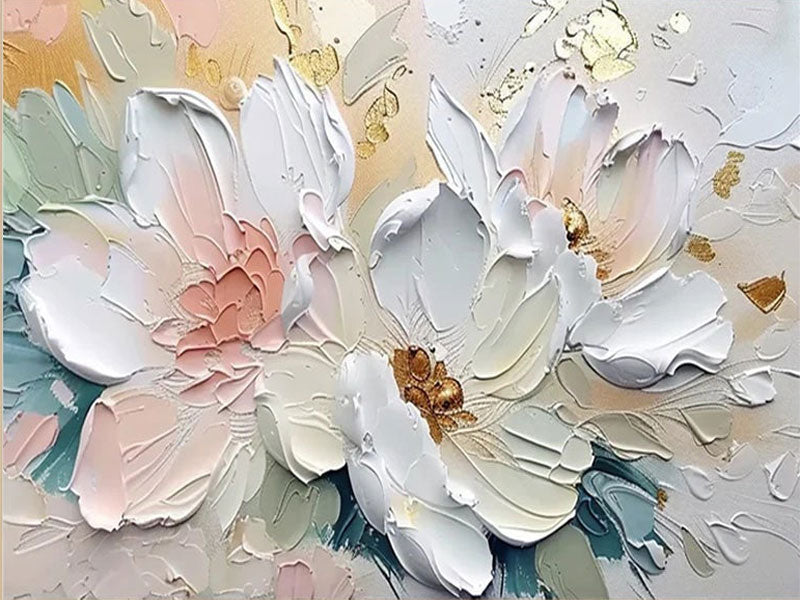 Modern Farmhouse Floral Wall Art | White & Pastel Oil #JJ 298