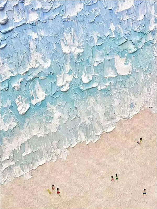 Blue Beach Painting for Living Room | Textured Ocean Abstract Wall Art #JJ 229