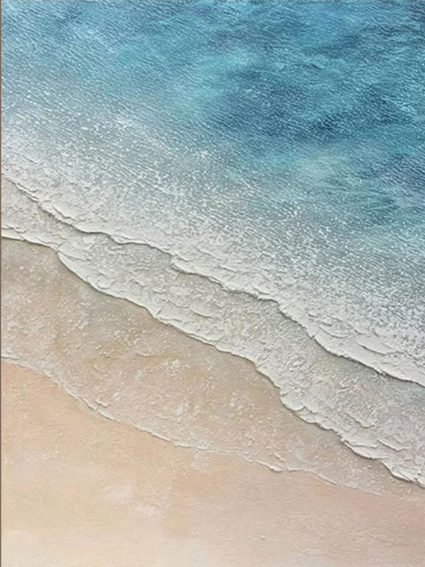 Gentle Beach and Ocean Abstract - Blue White Beige Textured Art Oil Painting #JJ 116