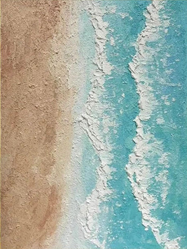 Calm Coastal Sand and Sea Textured Abstract - Beige Blue Minimalist Oil Painting #JJ 141