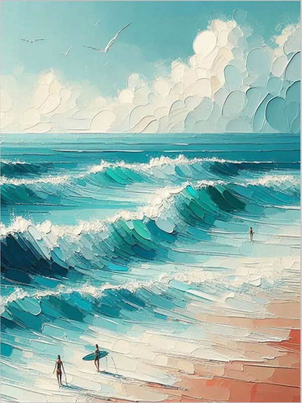 Hand-Painted Ocean Waves Canvas Art - Coastal Living Room Decor #JJ 145