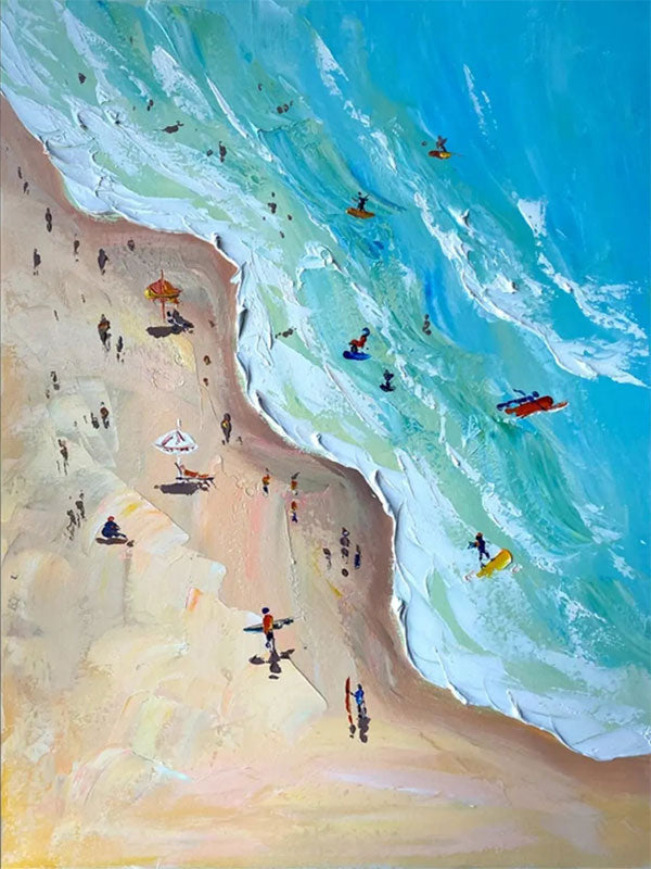 Modern Colorful Beach Life Abstract Oil Painting - Vibrant Art #JJ 127