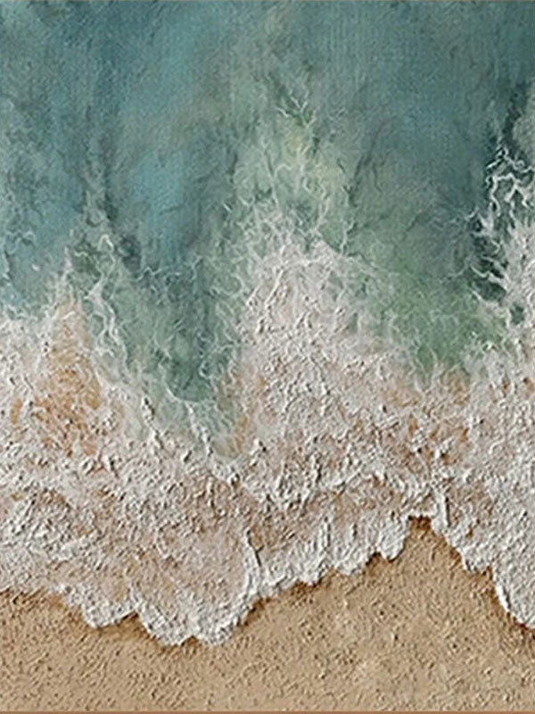 Textured Beach Painting | Abstract Ocean Waves & Sand Wall Art Canvas #JJ 137